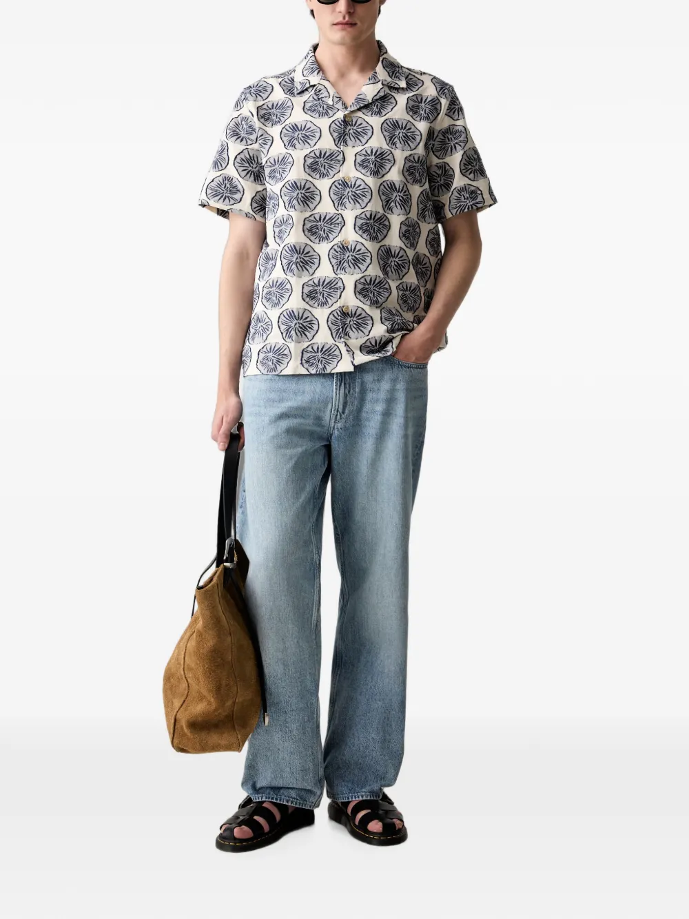 Les Deux Dahlia overhemd met korte mouwen en bloemen-patroon Beige
