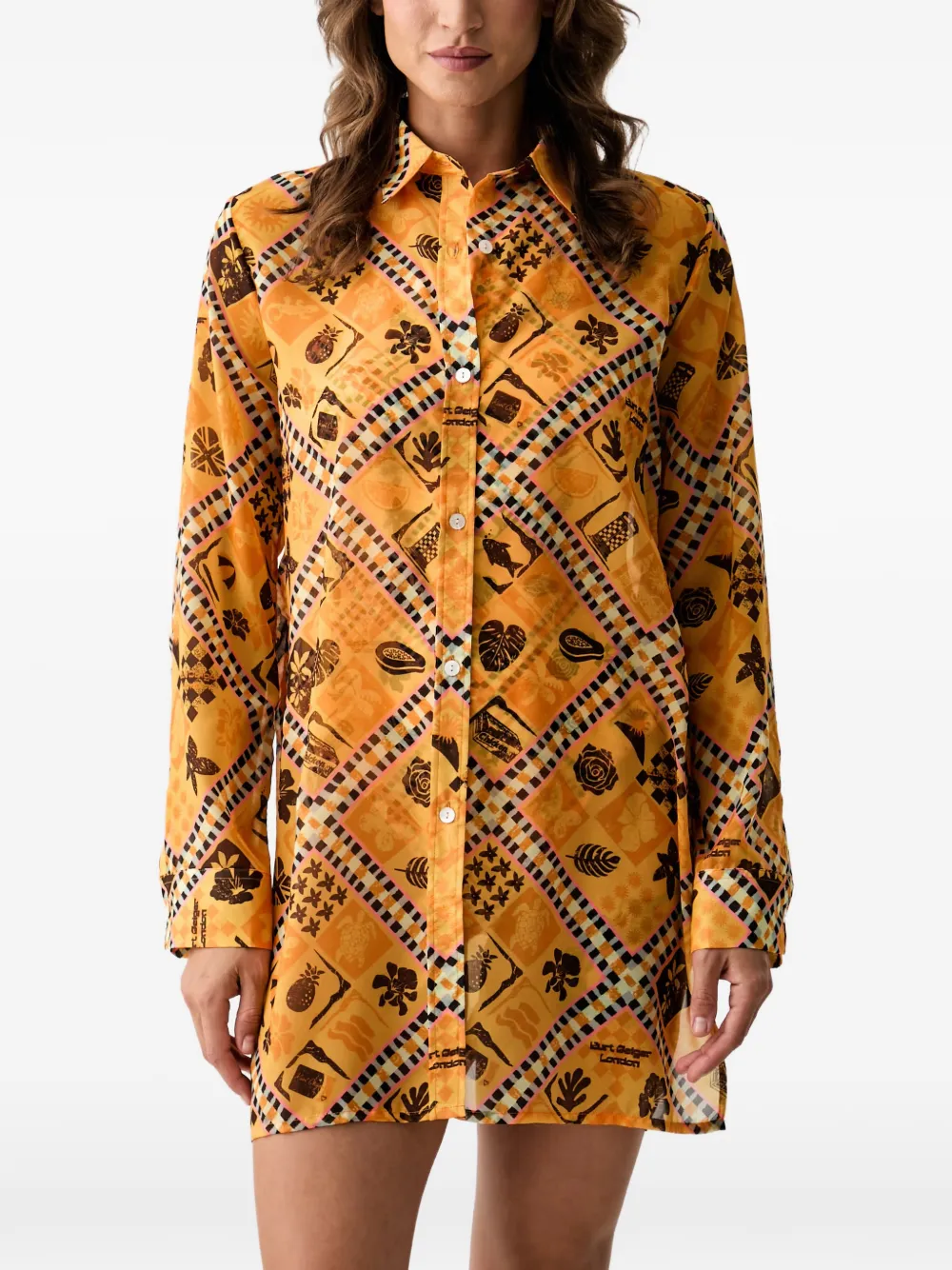 Kurt Geiger London Resort graphic-print button-up mini shirt dress - Arancione