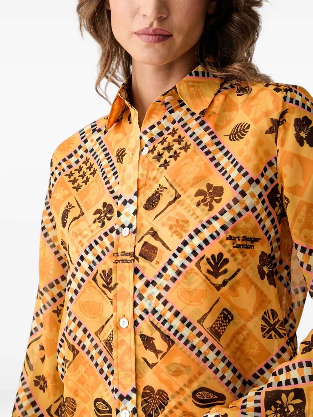 Kurt Geiger London Resort grafische print mini-blousejurk met knopen Oranje