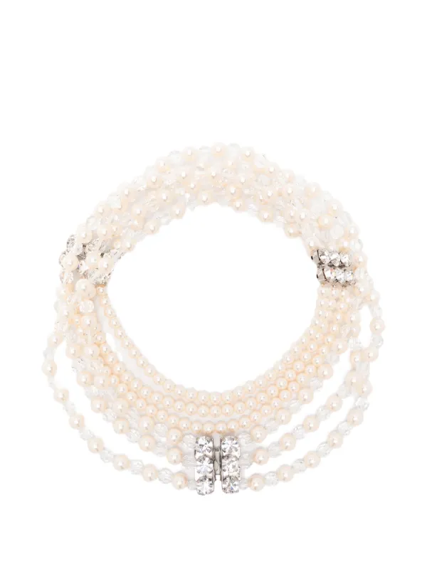 Alessandra Rich Triple-strand Crystal-embellished Necklace in Neutrals