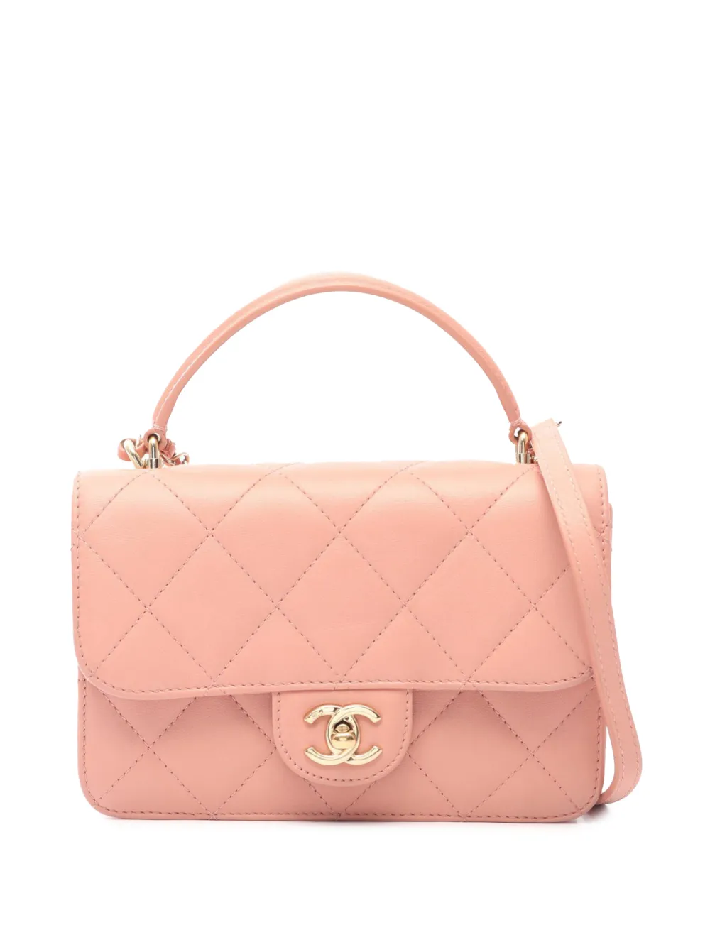 CHANEL Pre-Owned 2015 CC Quilted Lambskin Top Handle Flap satchel - Pink