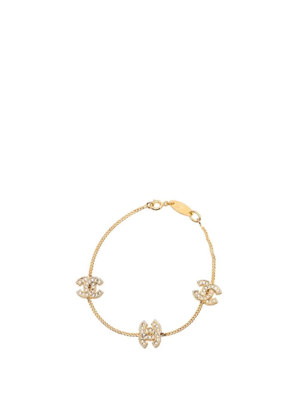 CHANEL Pre-Owned 1982 CC Gold Plated Strass Charm Bracelet costume bracelet