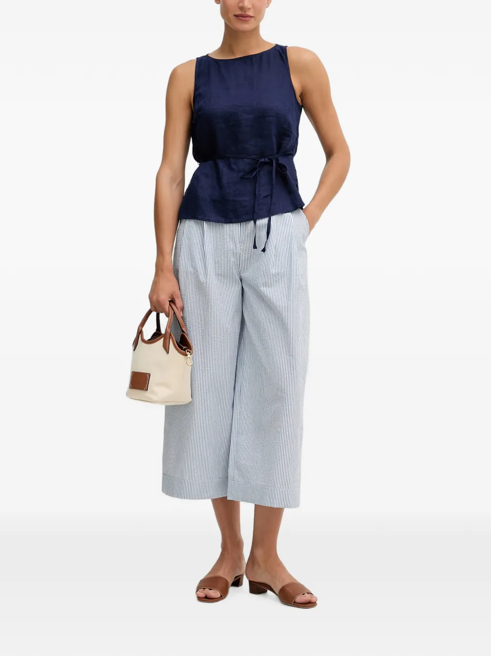 Benetton Gestreepte cropped broek met wijde pijpen Blauw