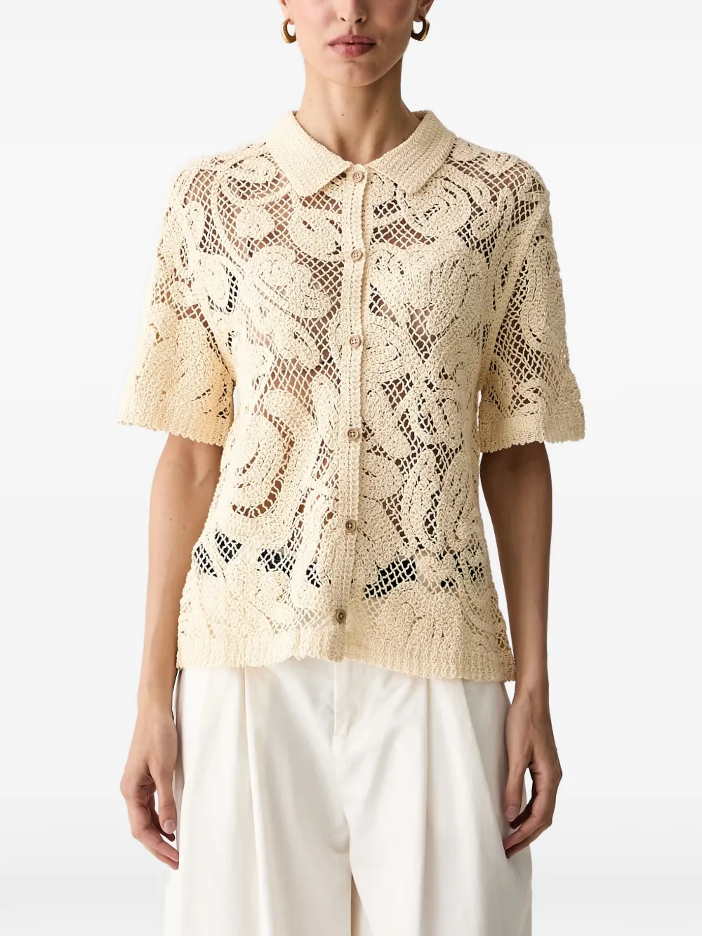 Benetton crochet-knit floral-pattern shirt - Nude