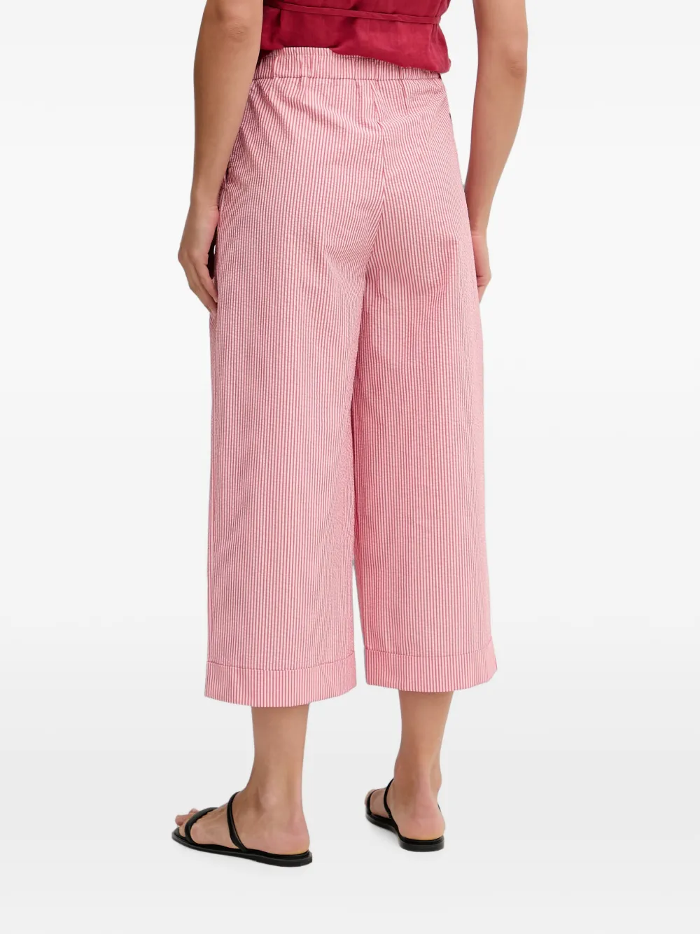 Benetton Gestreepte cropped broek met wijde pijpen Rood
