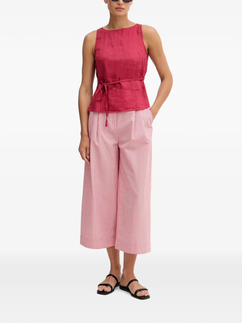 Benetton Gestreepte cropped broek met wijde pijpen Rood