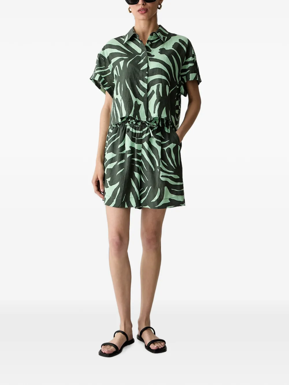 Benetton Shorts met trekkoord en blader-print Groen