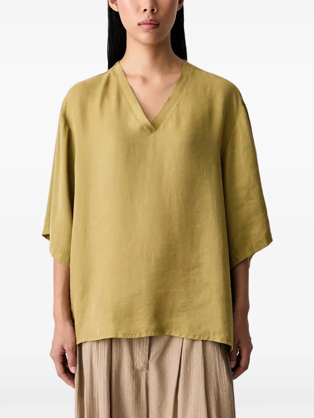 VICOLO V-neck wide-sleeve top - Verde