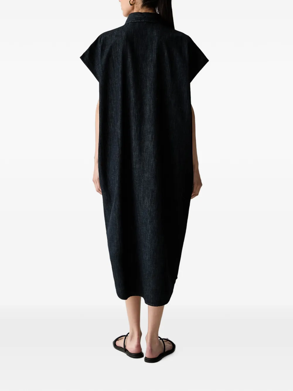 Benetton Denim midi-jurk met korte mouwen en knopen Blauw