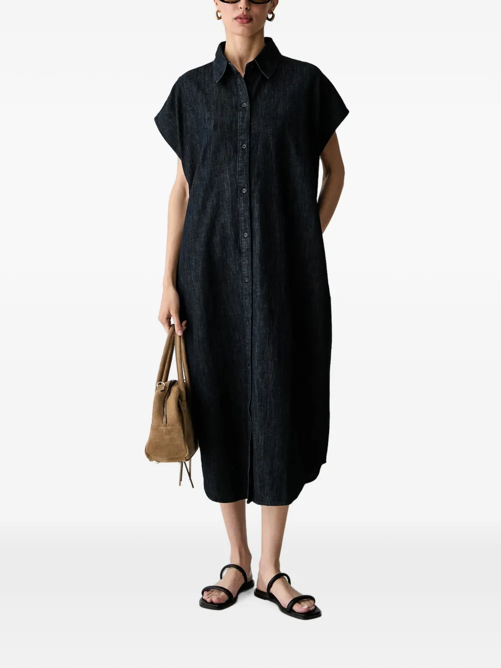 Benetton button-up short-sleeved denim midi dress · XS