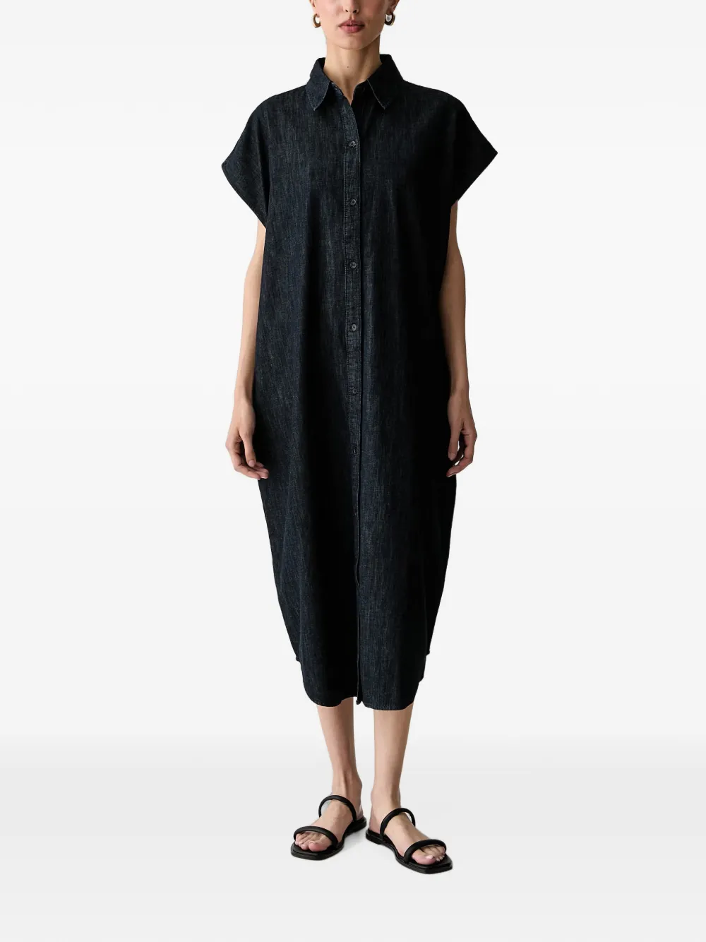Benetton Denim midi-jurk met korte mouwen en knopen Blauw