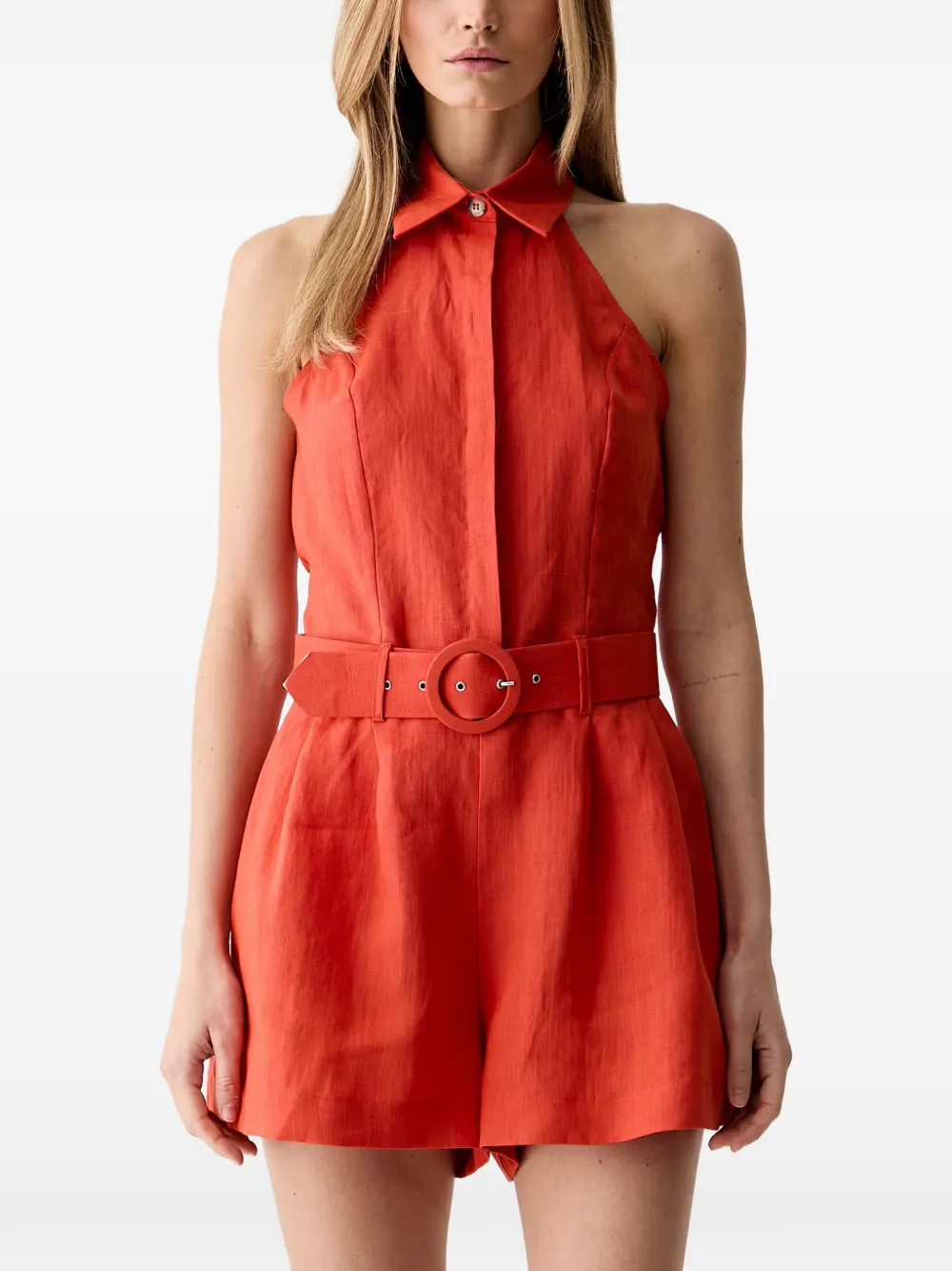 VICOLO belted halterneck playsuit - Orange