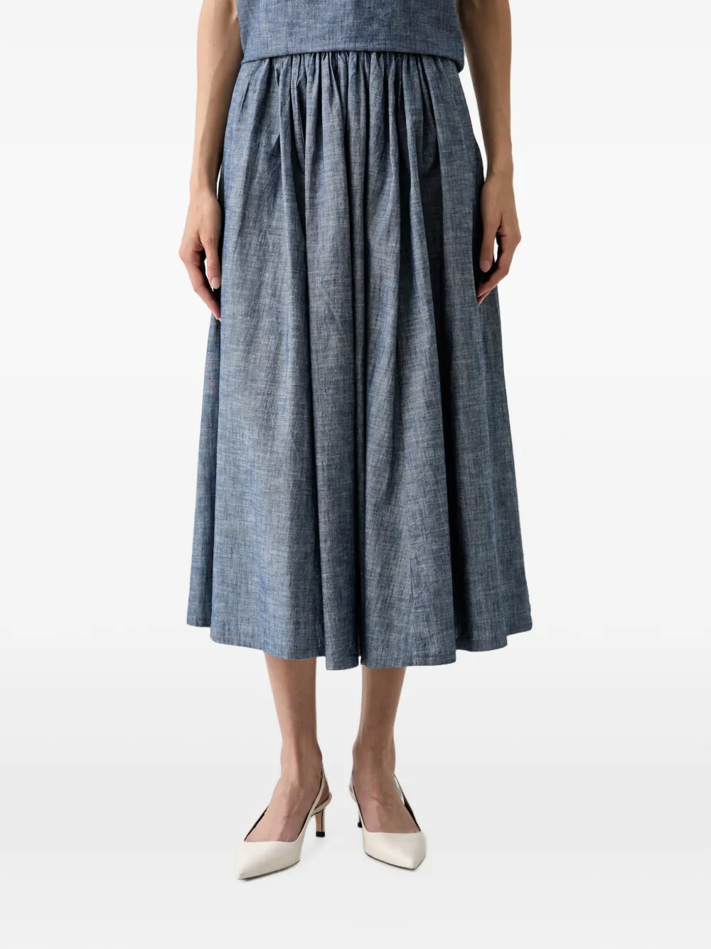 Benetton pleated-waistband midi full skirt