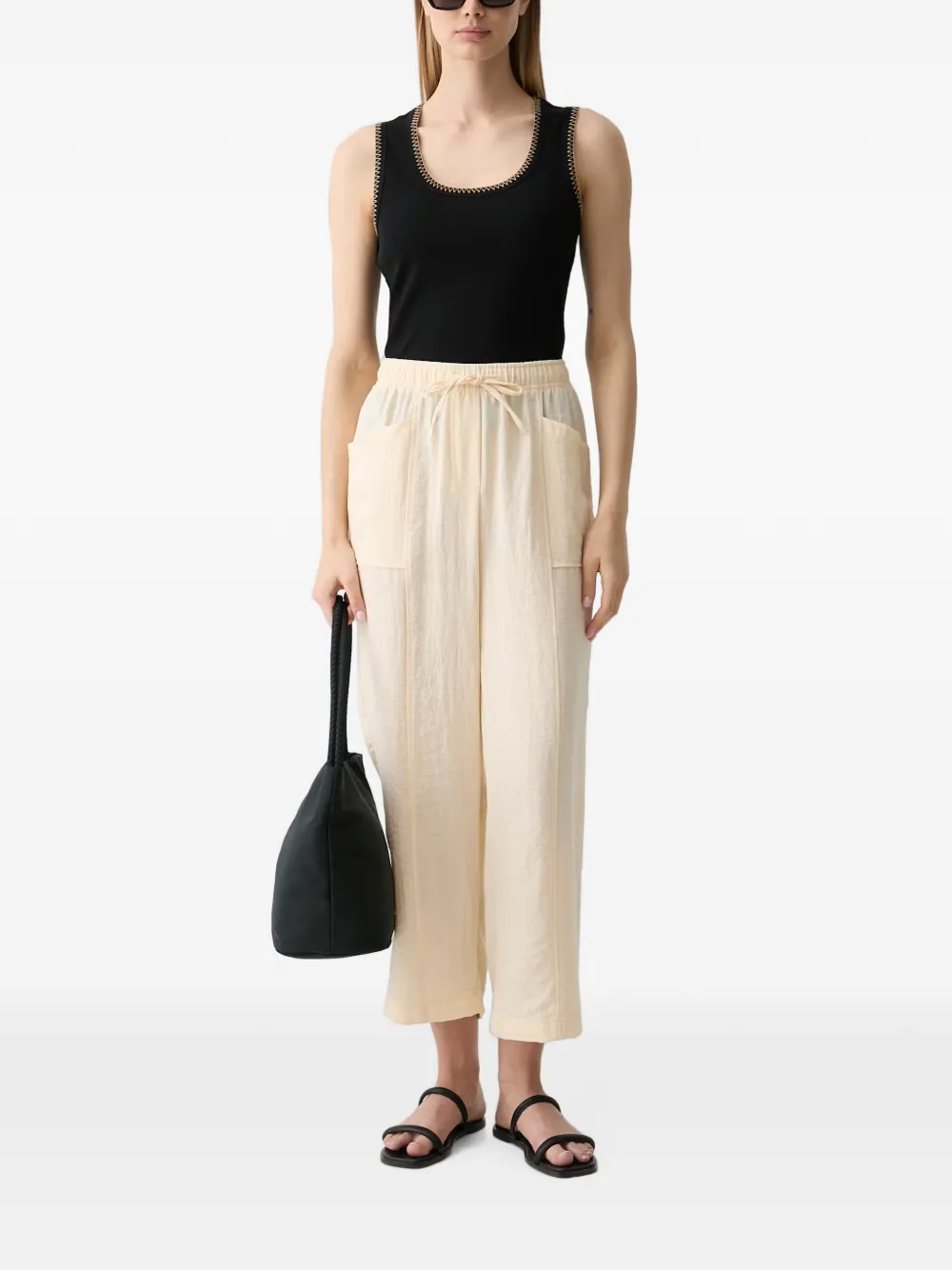 Benetton Cropped broek met rechte pijpen en trekkoordtaille Wit
