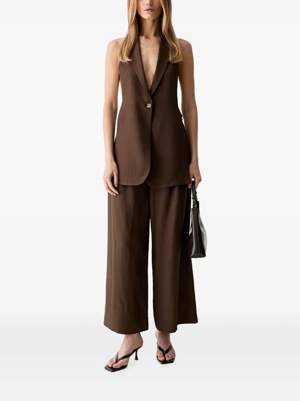 VICOLO Cropped broek met wijde pijpen Bruin