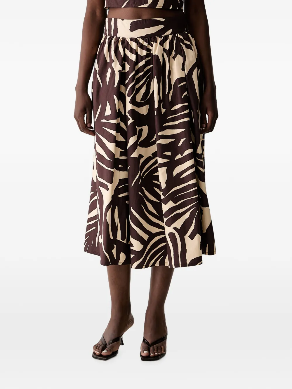 Benetton leaf-print pleated A-line midi skirt - Weiß