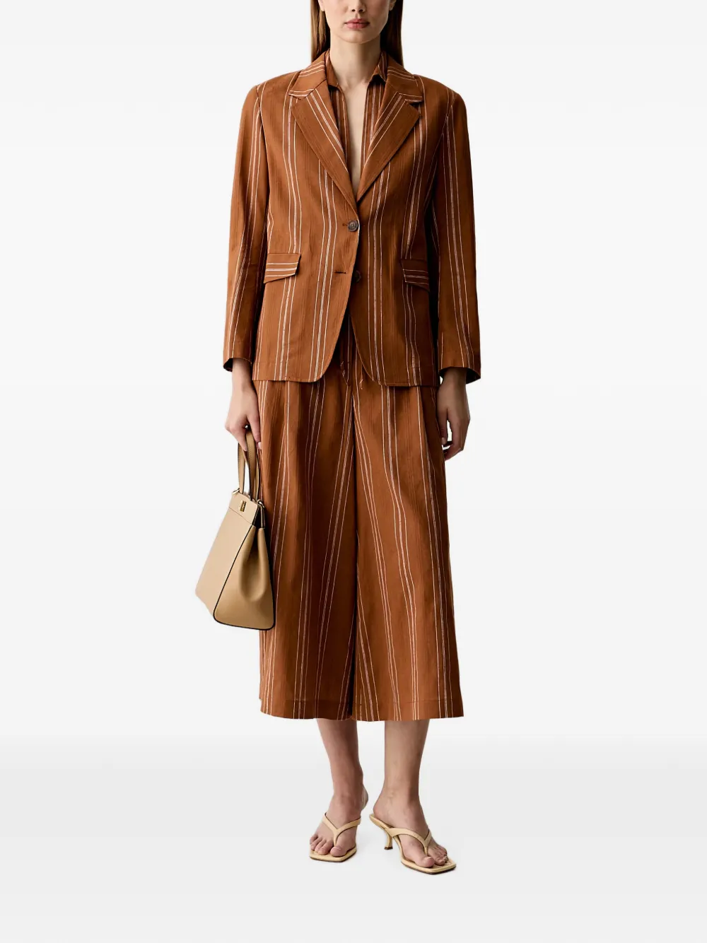 Benetton Cropped palazzobroek met verticale streep Bruin