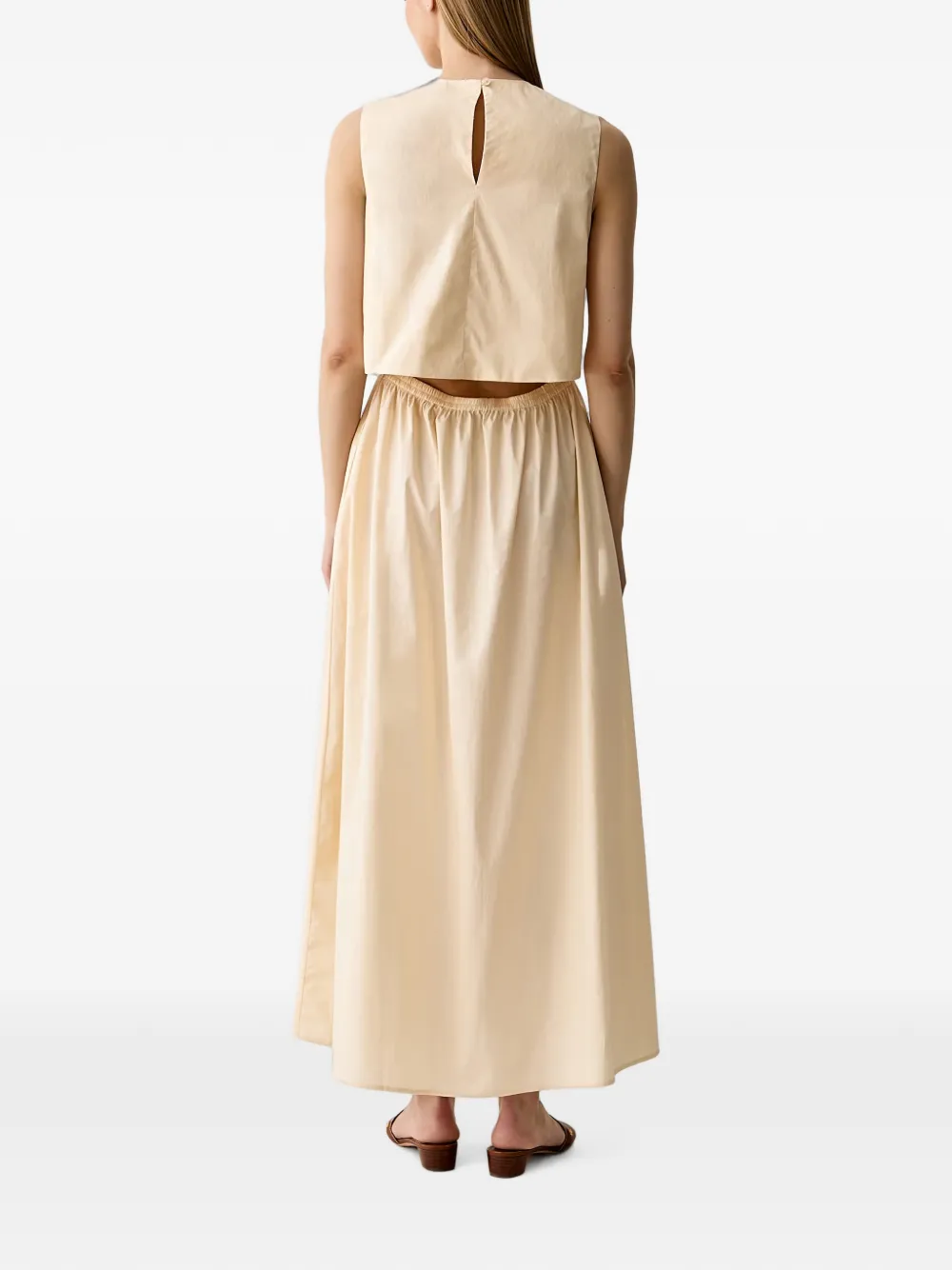 Benetton Mouwloze midi-jurk met gesmockte taille en uitgesneden details Wit