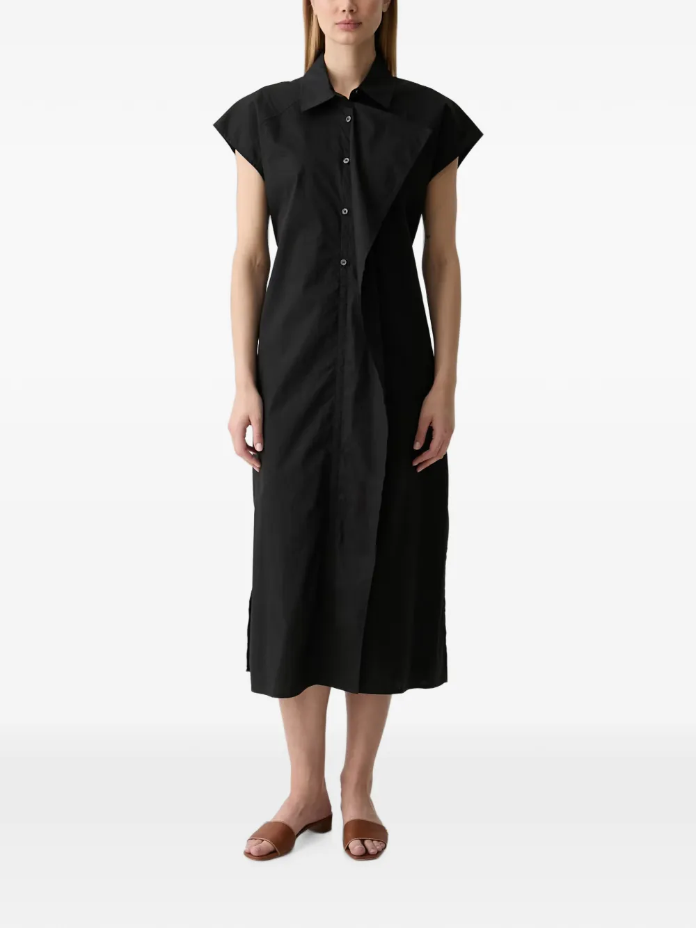 Benetton Mouwloze midi-blousejurk met gestrikte ceintuur Zwart