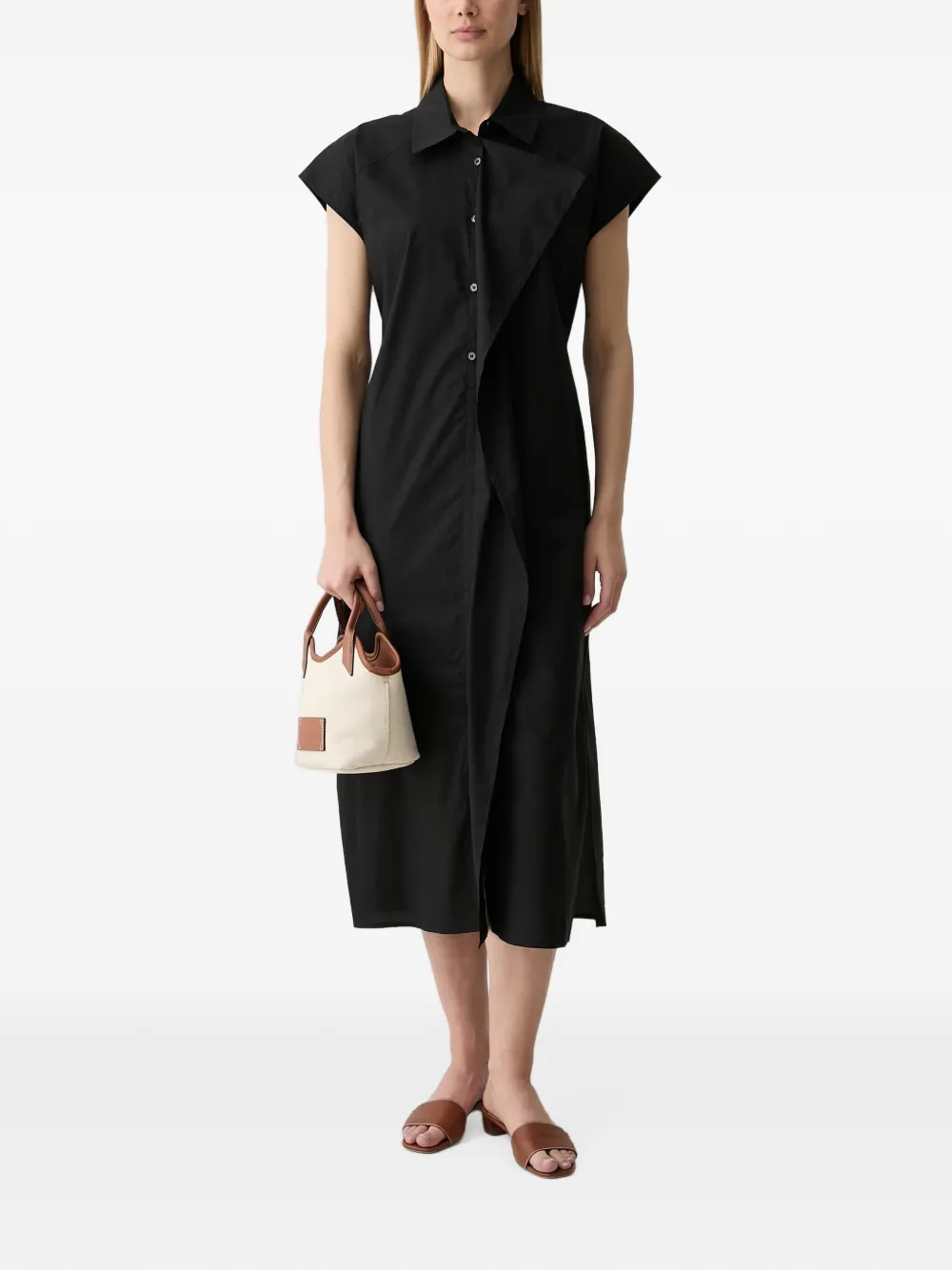 Benetton sleeveless tie-belt midi shirt dress