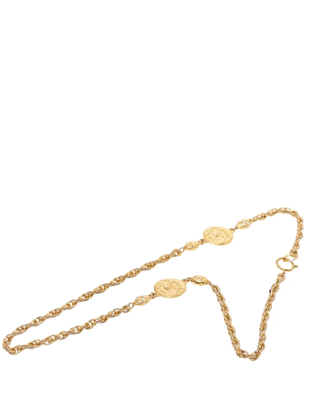 CHANEL Pre-Owned 1970-1980 CC Gold Plated Medallion Wrap Around Necklace costume necklace