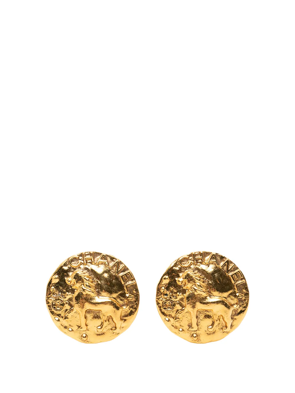 CHANEL Pre-Owned 1980-1990 CC Gold Plated Lion Round Clip On Earrings costume earrings