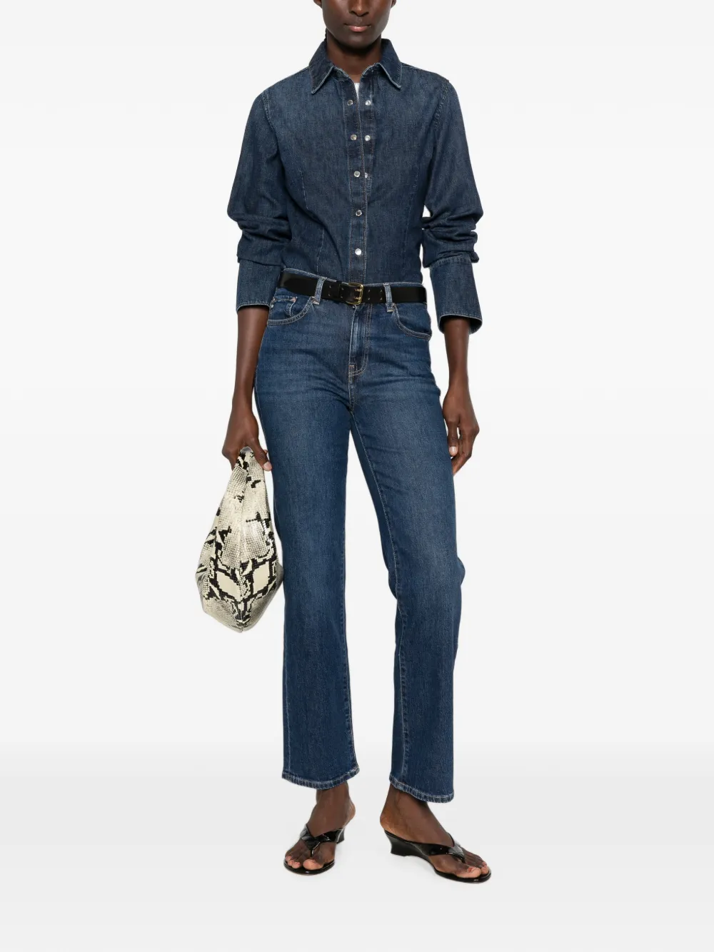 7 For All Mankind Button-up denim overhemd Blauw