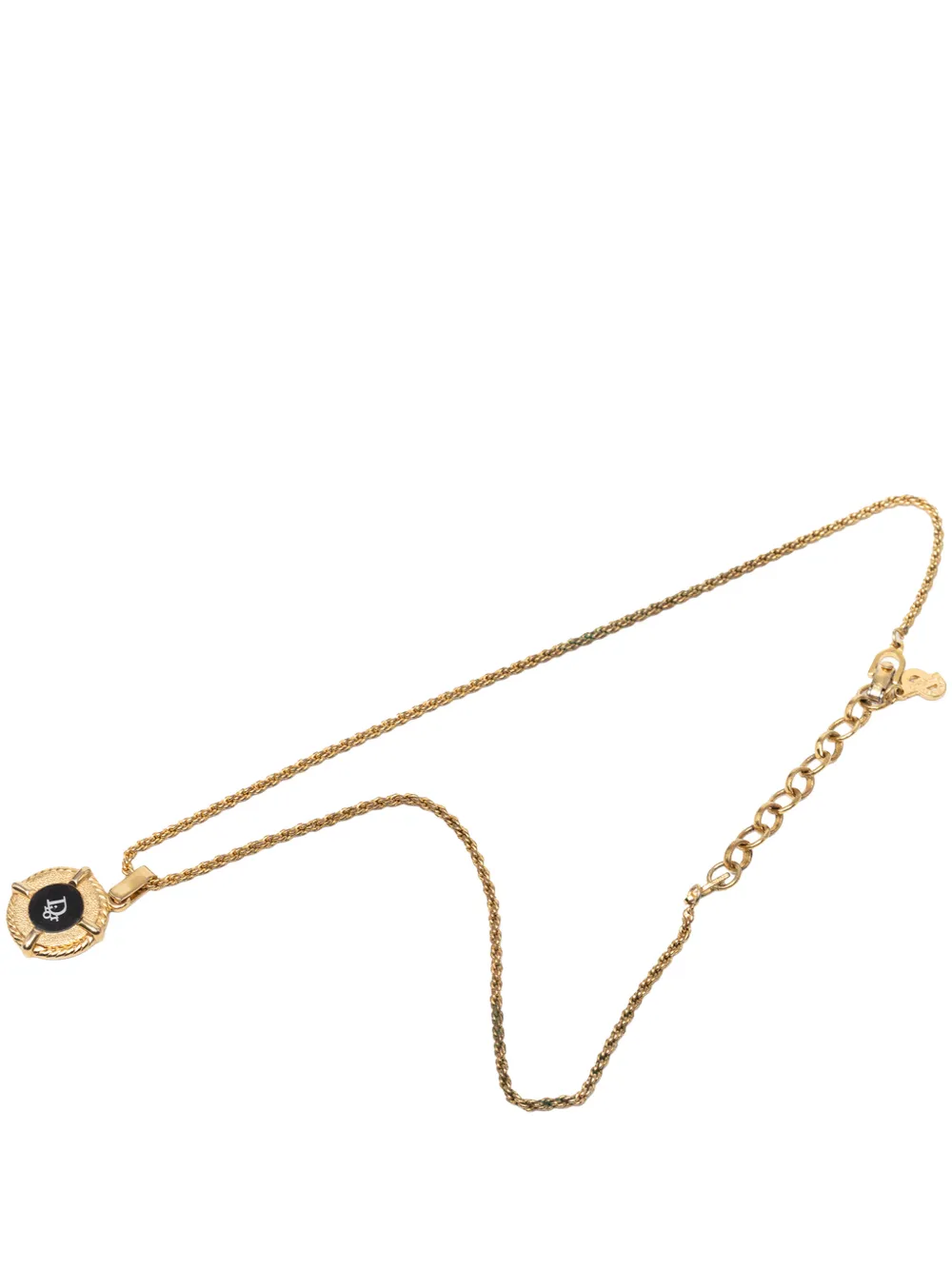 Christian Dior Pre-Owned 20th Century Gold Plated Enamel Logo Round Pendant Necklace costume necklace - Black