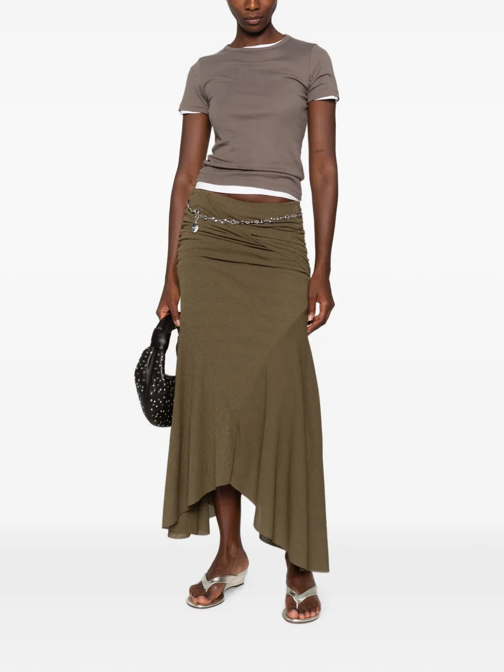 GANNI ruched asymmetric-hem asymmetric skirt Groen
