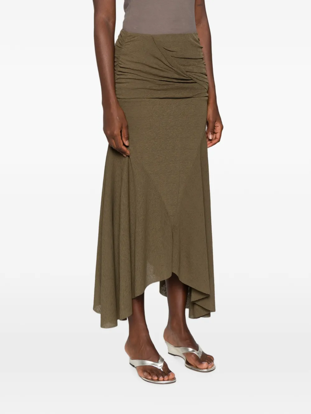 GANNI ruched asymmetric-hem asymmetric skirt Groen