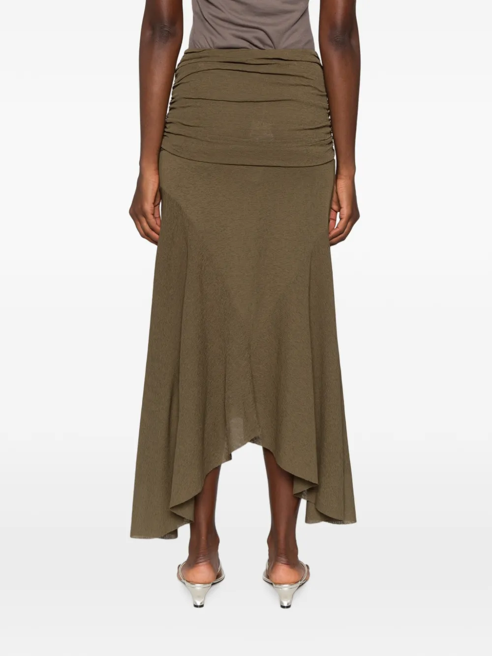 GANNI ruched asymmetric-hem asymmetric skirt Groen