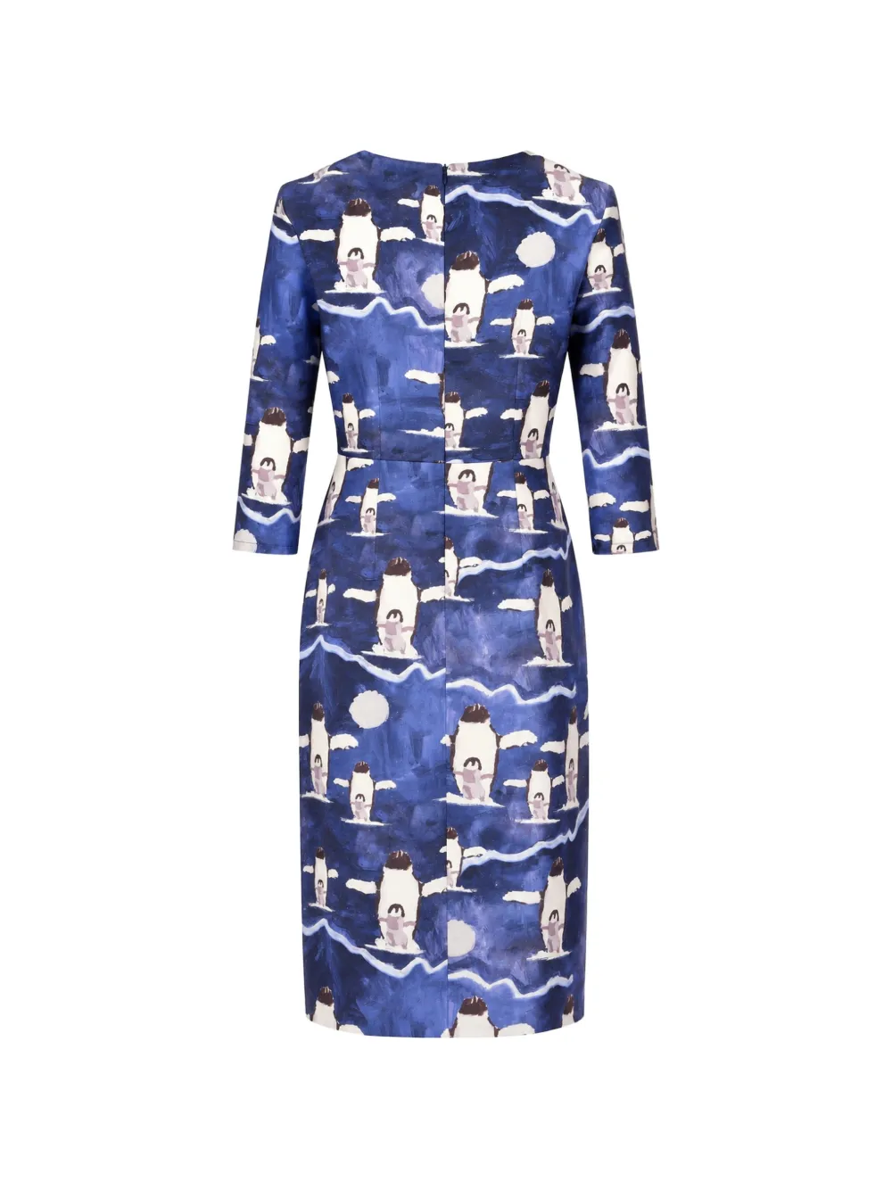 Laura Urbinati midi-jurk met pinguïn-print en V-hals Blauw