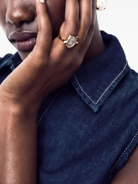 Zamani Jewelry 다이아몬드 장식 홀스슈 셰이프 플립 디자인 링