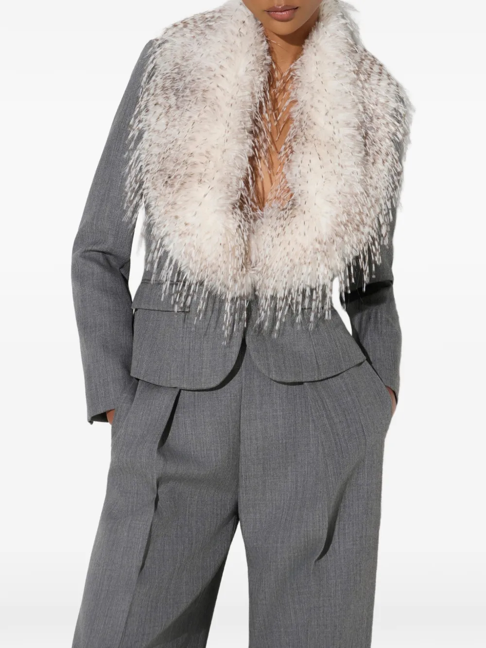 Elisabetta Franchi Wollen jack met kraag met bont-effect Grijs