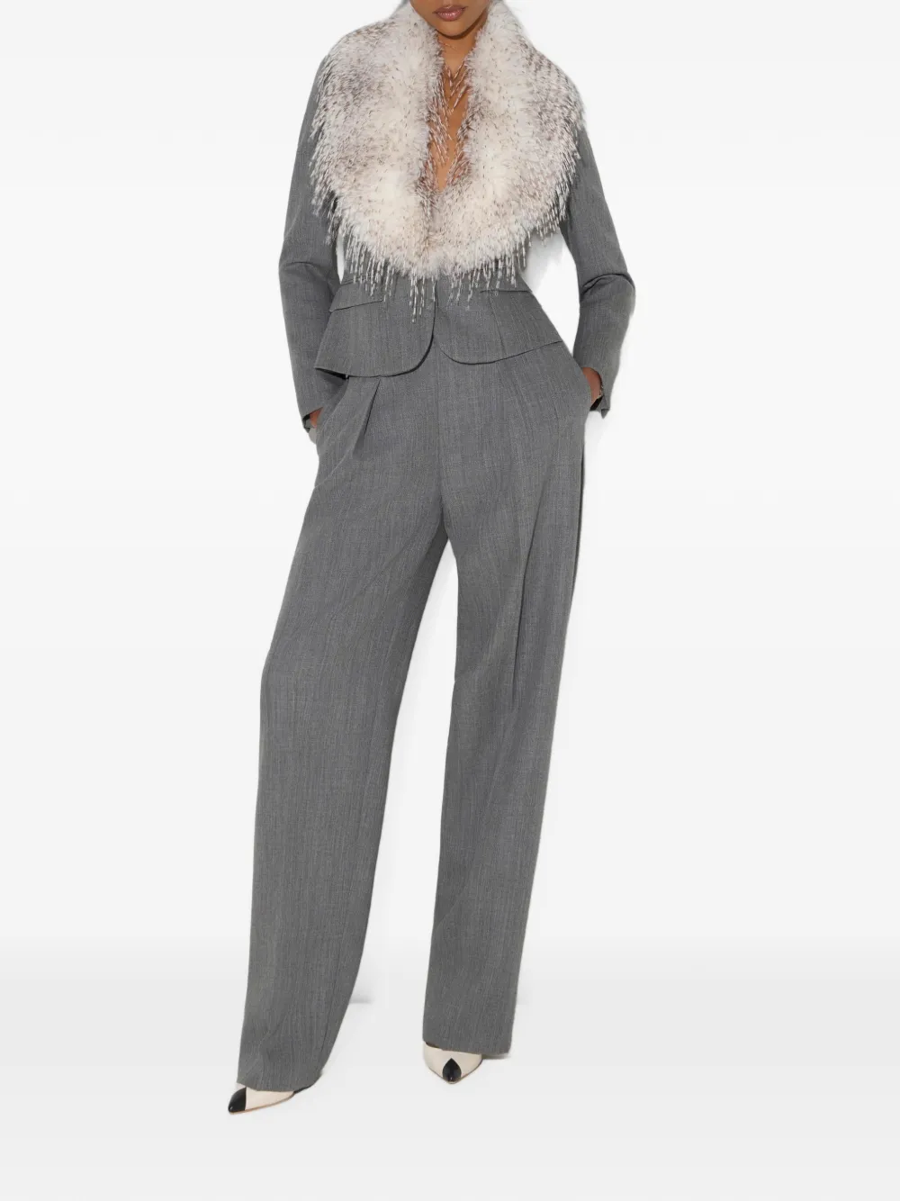 Elisabetta Franchi Wollen jack met kraag met bont-effect Grijs
