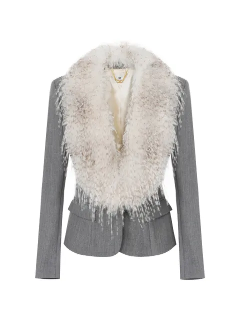 Elisabetta Franchi wool jacket with fur-effect collar
