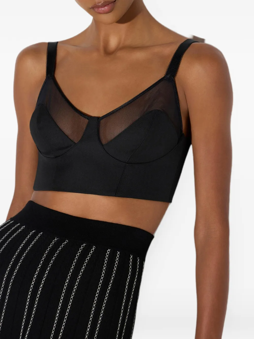Elisabetta Franchi Cool wollen en tulen top Zwart
