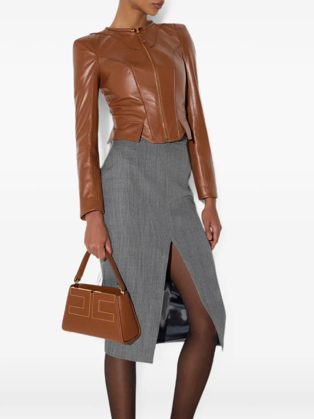 Elisabetta Franchi Handtas met logo Bruin