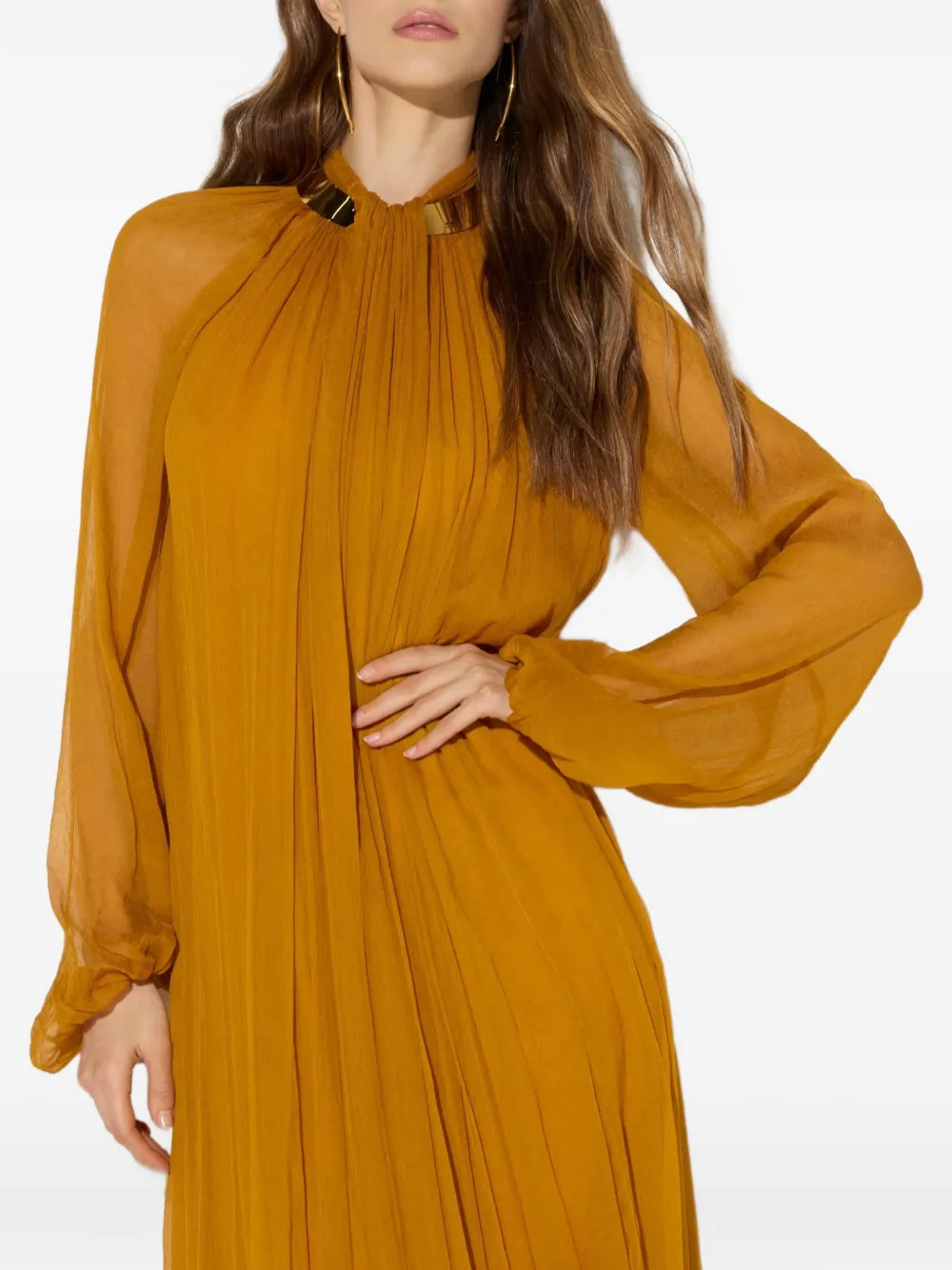 Elisabetta Franchi Red Carpet crêpon jurk met verfraaide kraag Geel