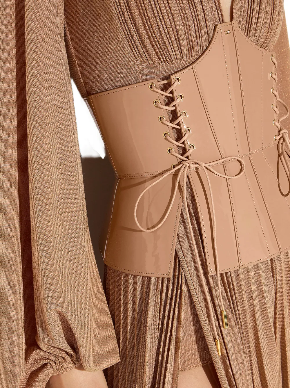 Elisabetta Franchi Red Carpet jurk van lamé-effect jersey Beige