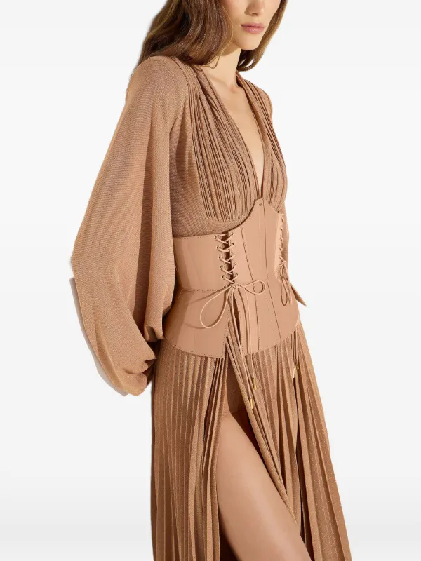 elisabetta franchi layered maxi dress Red Carpet In lamé-effect Jersey | Neutrals Floor Length prom dress