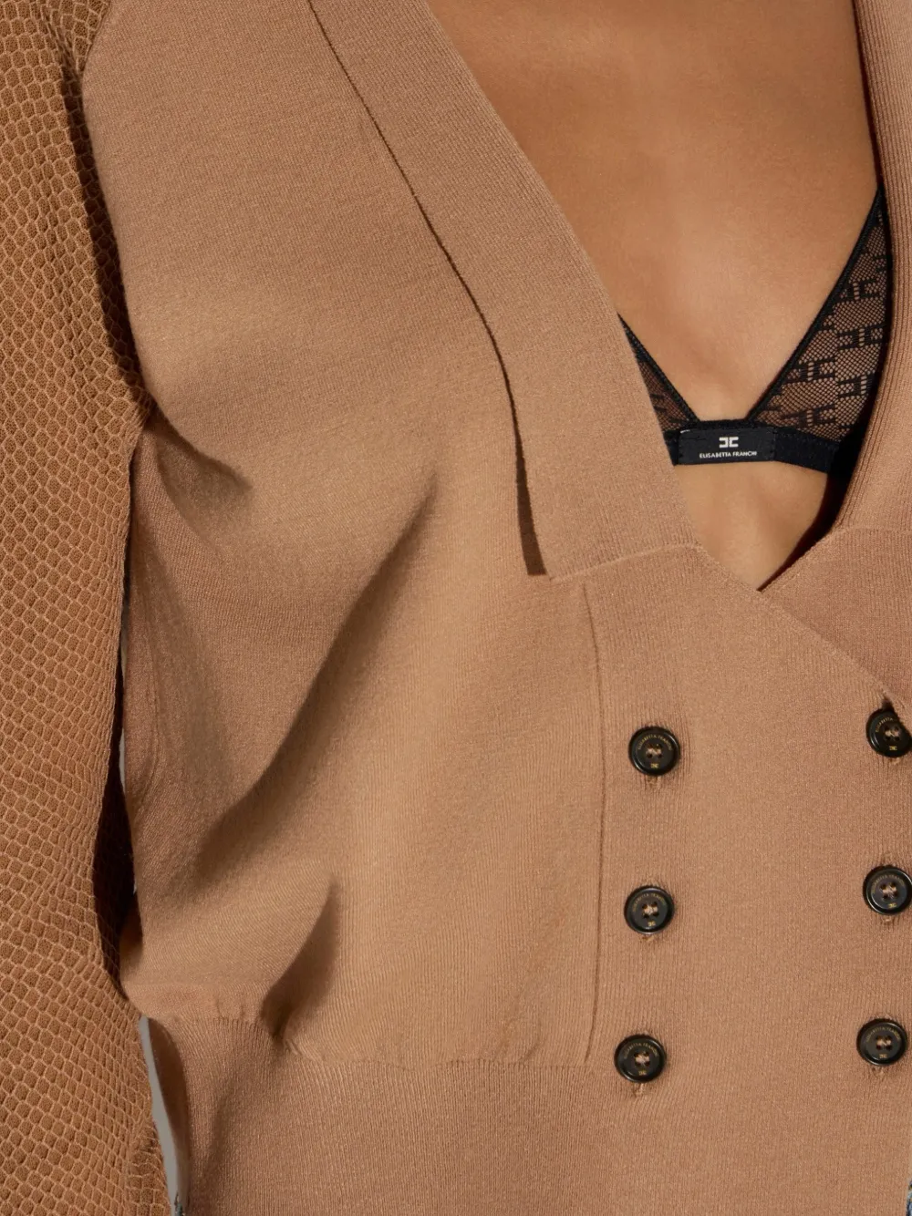 Elisabetta Franchi Vest van gebreide en mesh stof Beige
