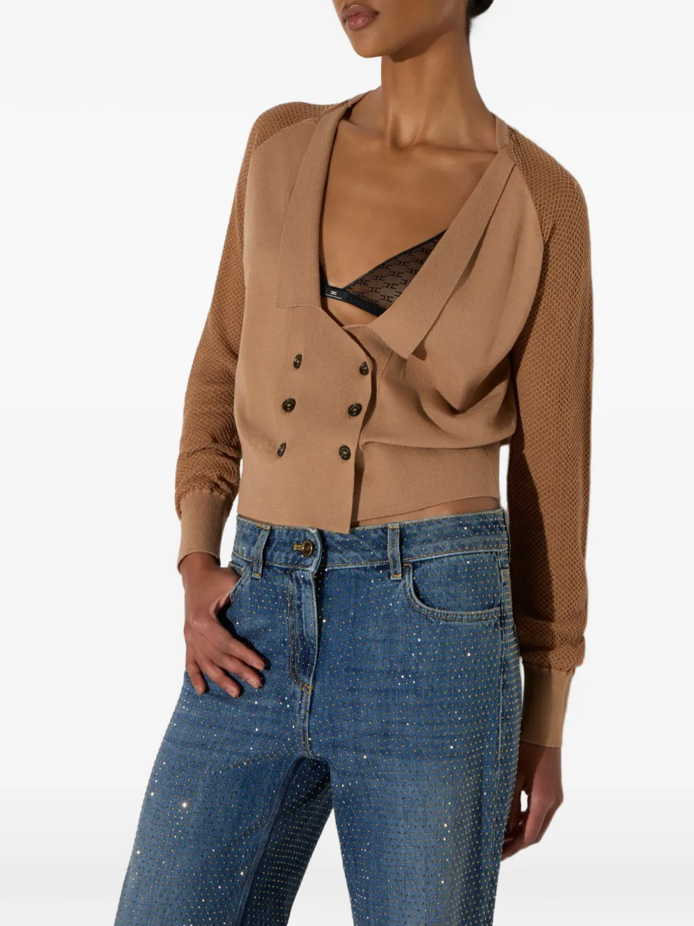 Elisabetta Franchi Vest van gebreide en mesh stof Beige