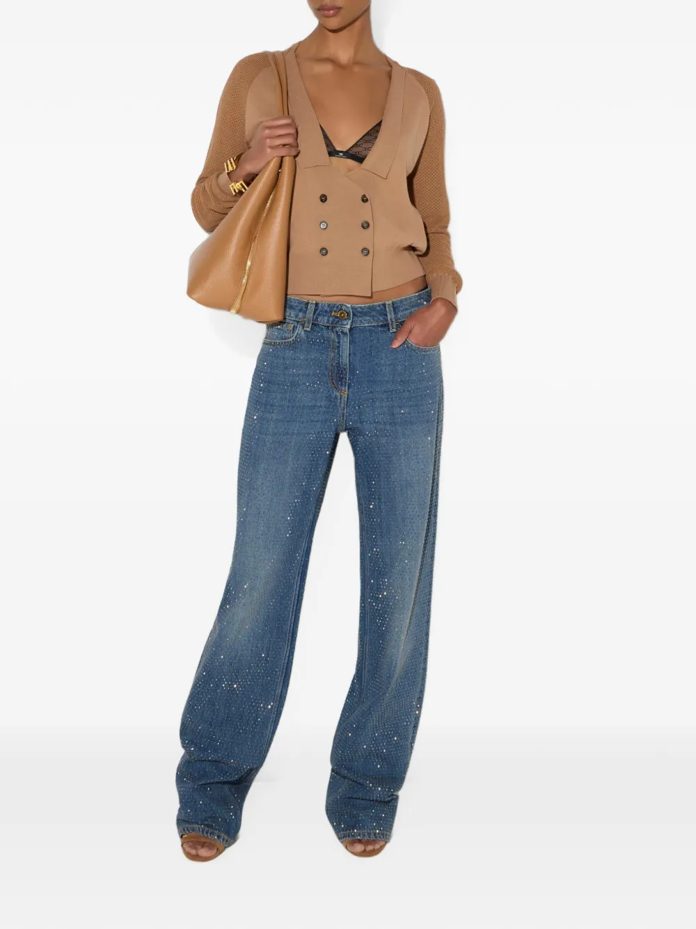 Elisabetta Franchi Vest van gebreide en mesh stof Beige