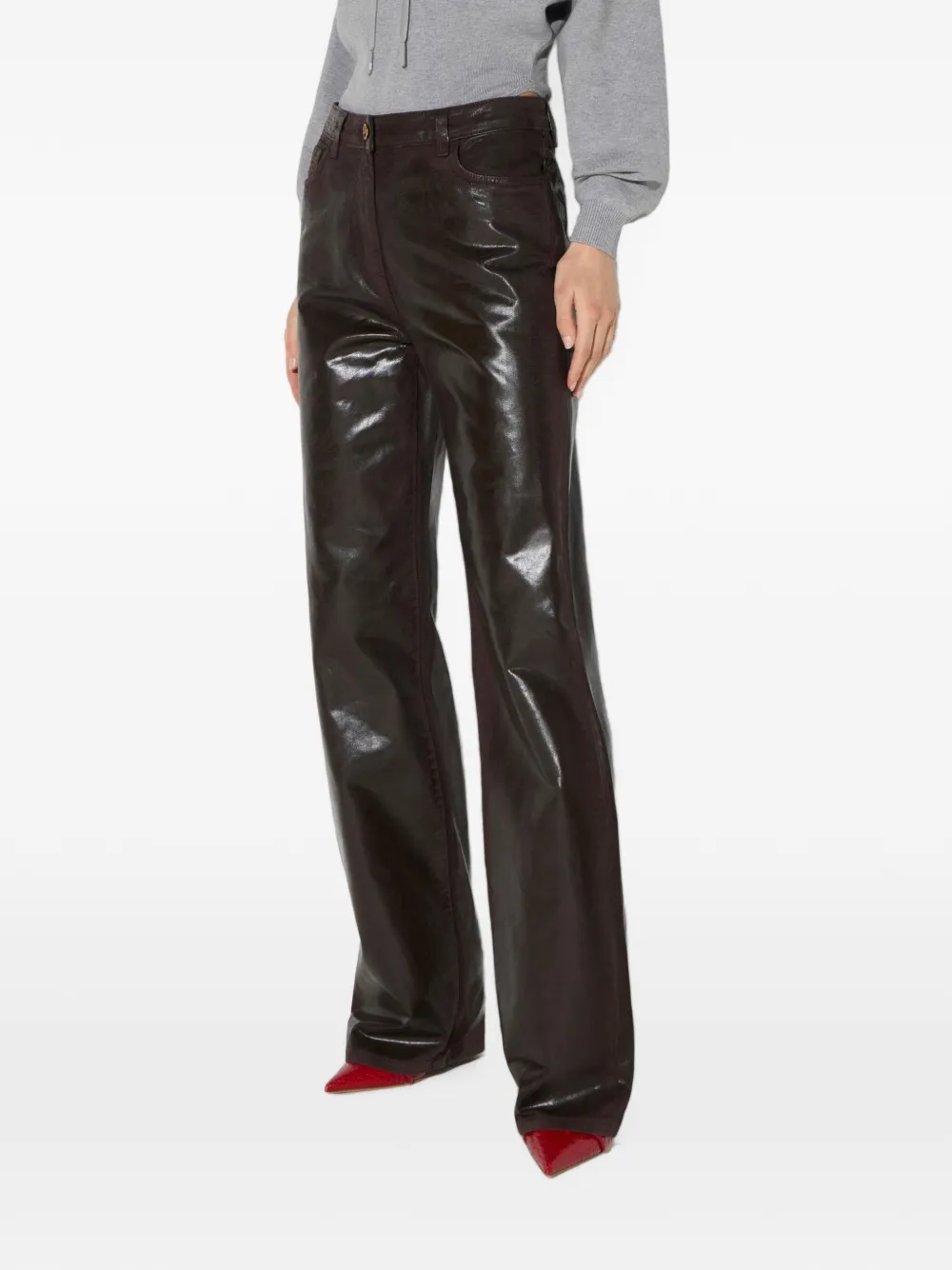 Elisabetta Franchi Ruimvallende jeans met gelamineerd effect Bruin