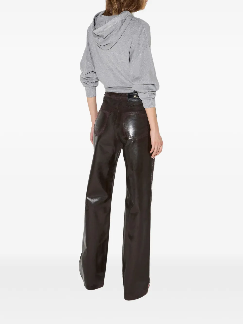 Elisabetta Franchi Ruimvallende jeans met gelamineerd effect Bruin