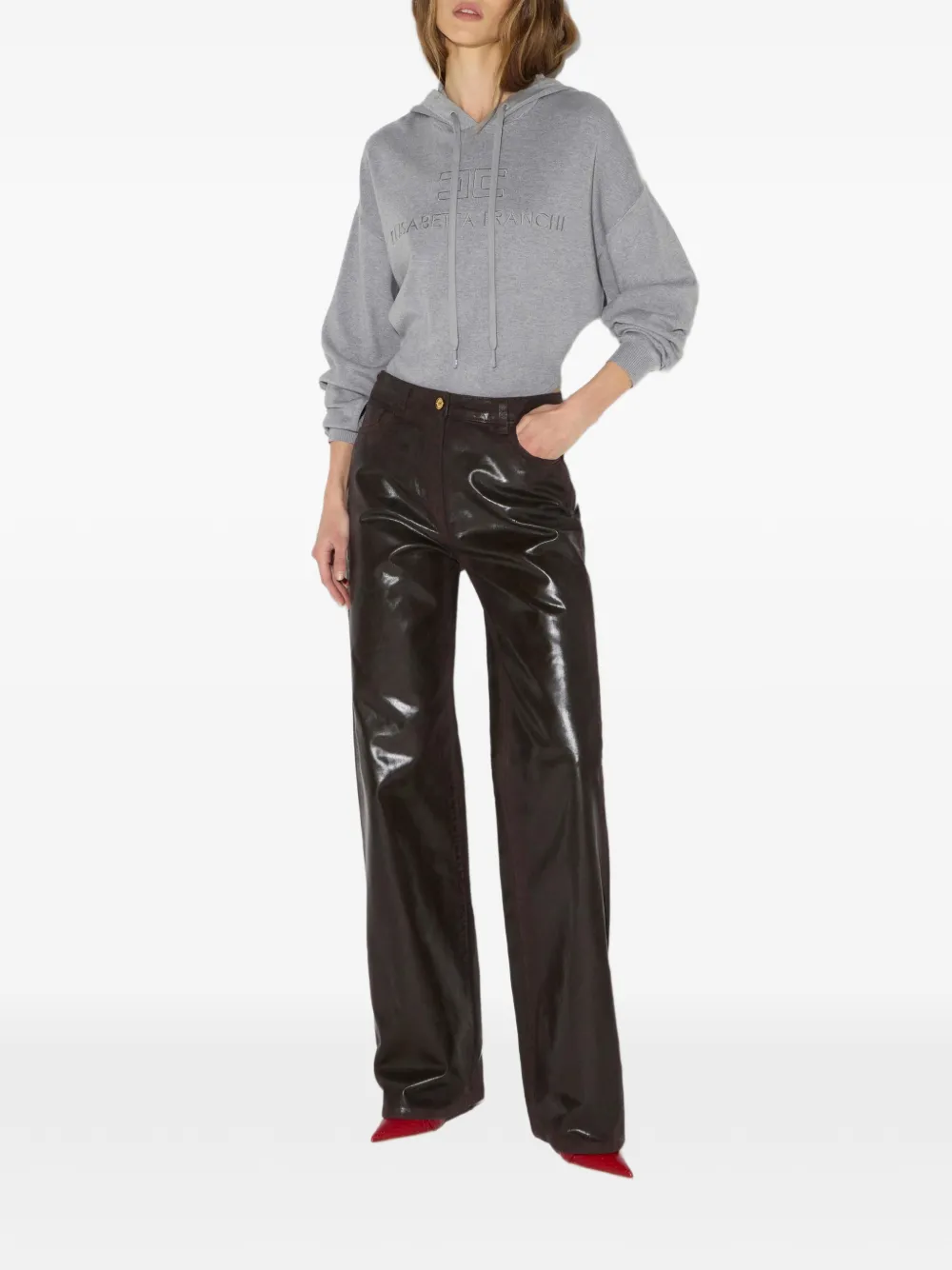 Elisabetta Franchi Ruimvallende jeans met gelamineerd effect Bruin