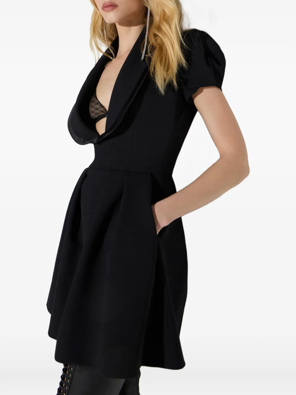 Elisabetta Franchi Mini-jurk met plooien en satijnen afwerking Zwart