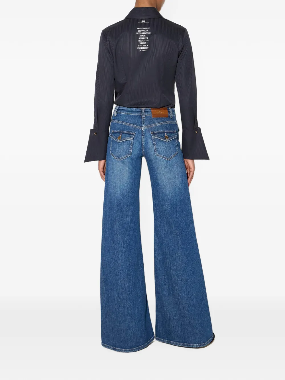 Elisabetta Franchi Gestreepte blouse met oversized manchetten Zwart