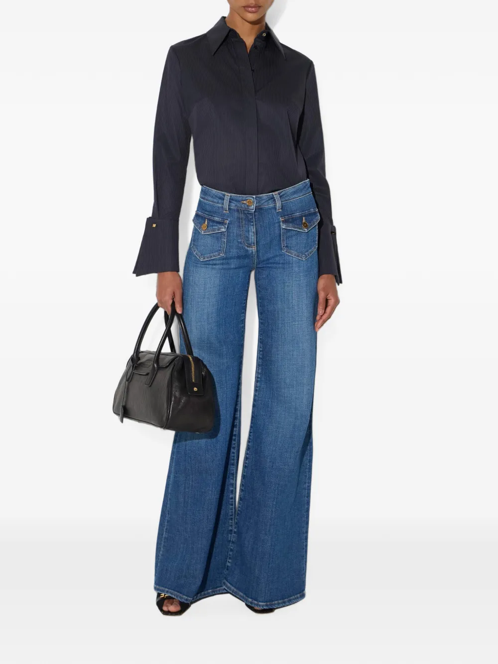 Elisabetta Franchi Gestreepte blouse met oversized manchetten Zwart